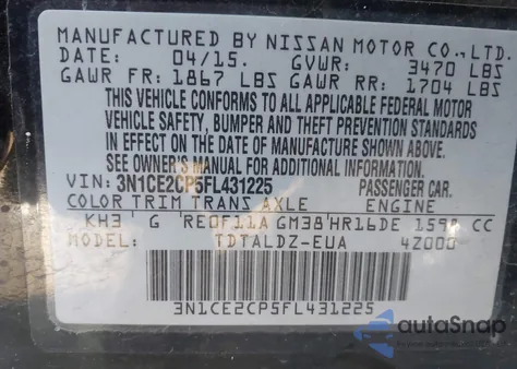 2015 Nissan Versa Note Sv from USA, damaged, VIN 3N1CE2CP5FL431225